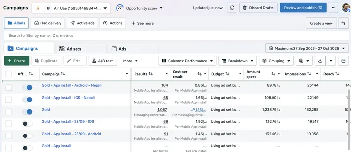 Ain UAE — Meta Ads campaign results