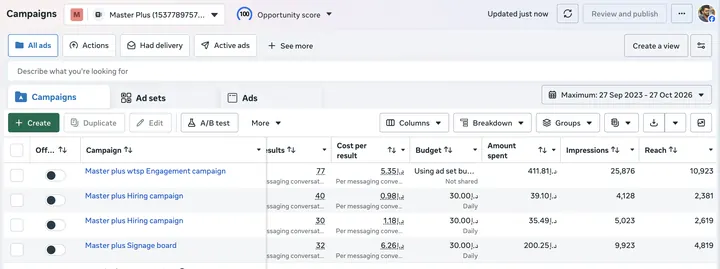 Master Plus — Meta Ads campaign results