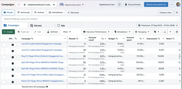 Magic Mirror Ladies Salon — Meta Ads campaign results