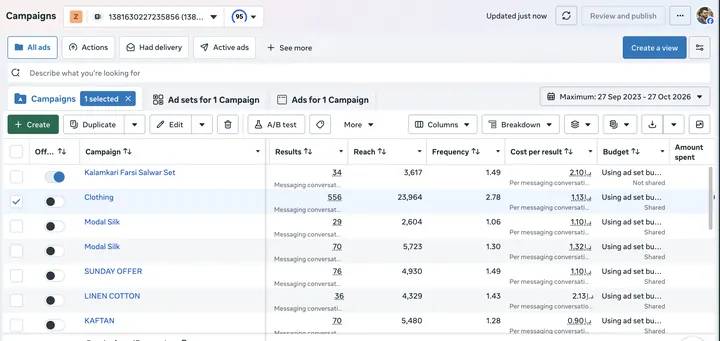 Zaahi Designs — Meta Ads campaign results