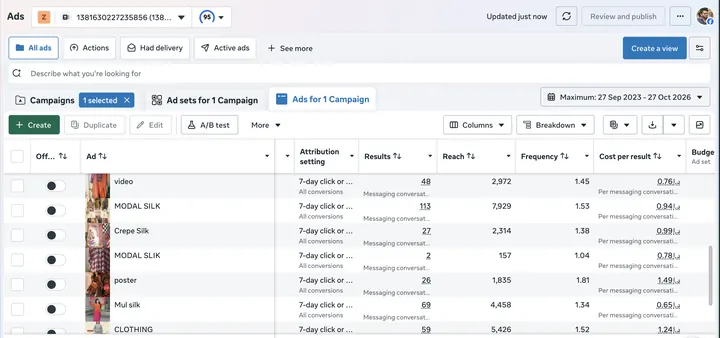 Zaahi Designs — Meta Ads campaign results